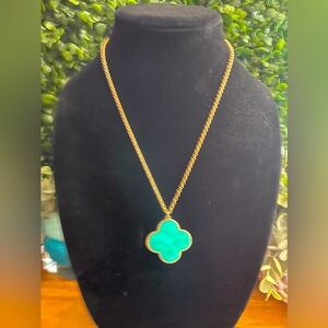 Turquoise and Gold Quatrefoil Pendant Necklace